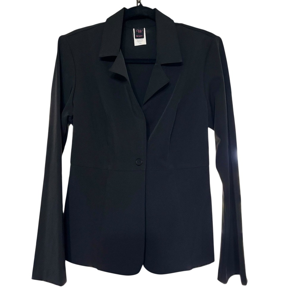 Wrapper Black Button Front Blazer Jacket Women's Size 13 Long Sleeve‎